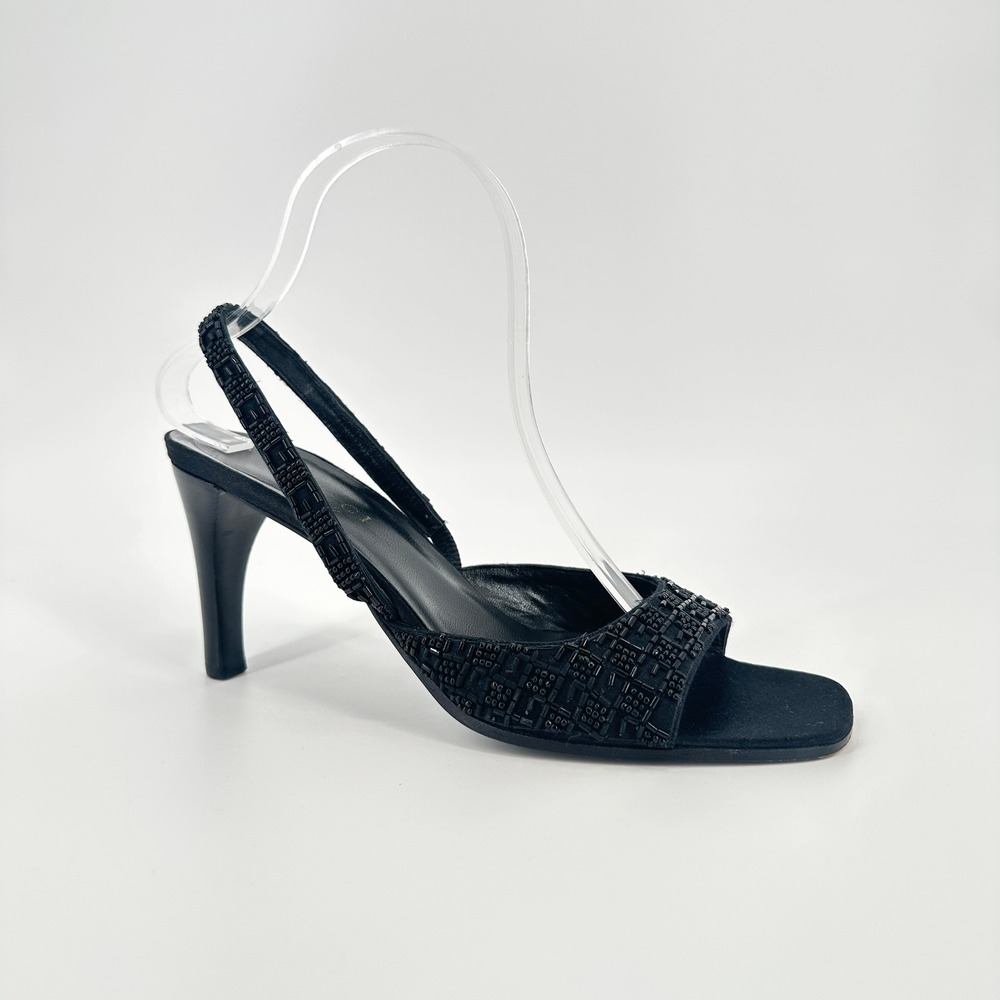 Vintage Gucci Tom Ford Era Black Beaded Slingback Heels Square Toe Italy Rare 8B
